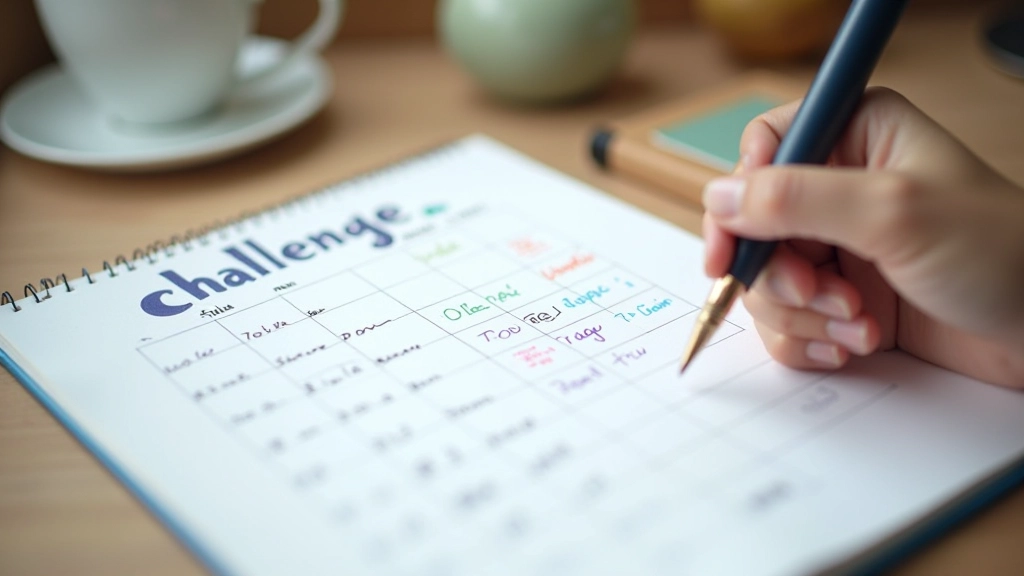 Calendário de desafio de leitura com marcações em caneta colorida