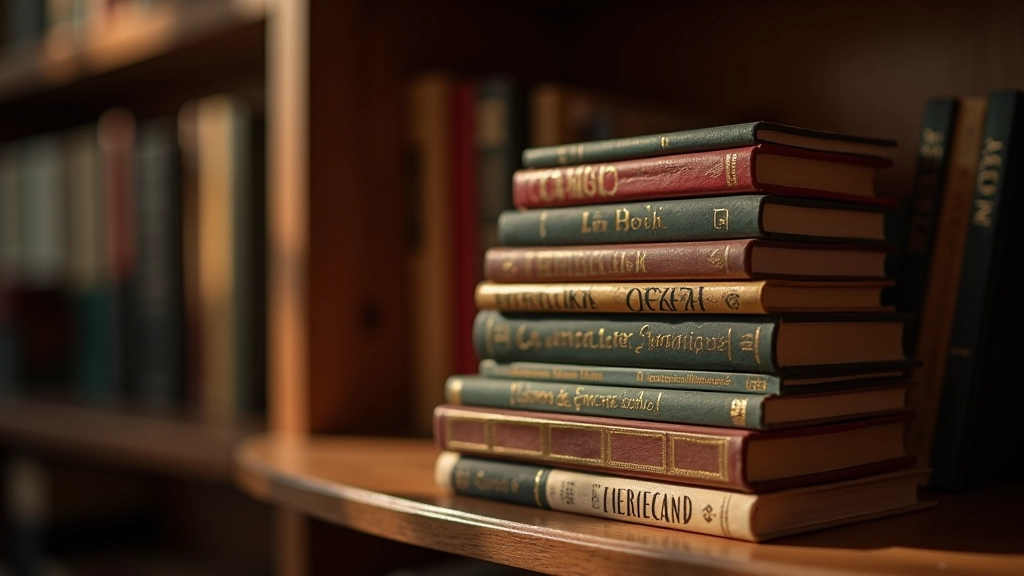 Série de livros portugueses em prateleira